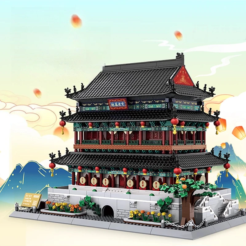 

SEMBO Xi'an Drum Tower Building Blocks Creative Hand-assembled Ancient Building Cultural and Creative Model Educational Toy Gift