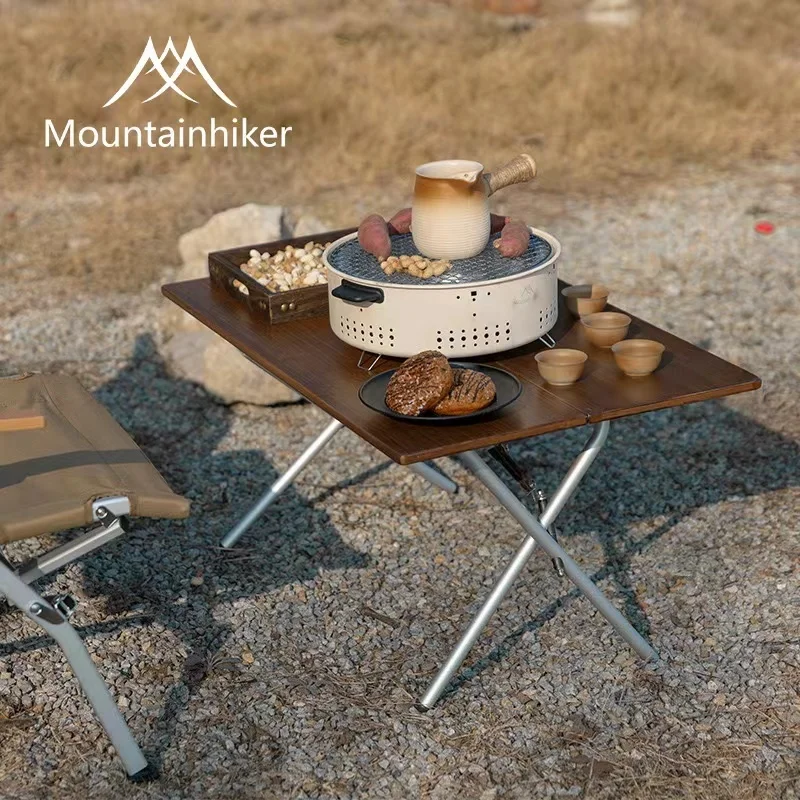 Mountainhiker Outdoor Camping Bamboo Folding Table Portable Folding Table Outdoor Dining Table Picnic BBQ Table Quick Storage