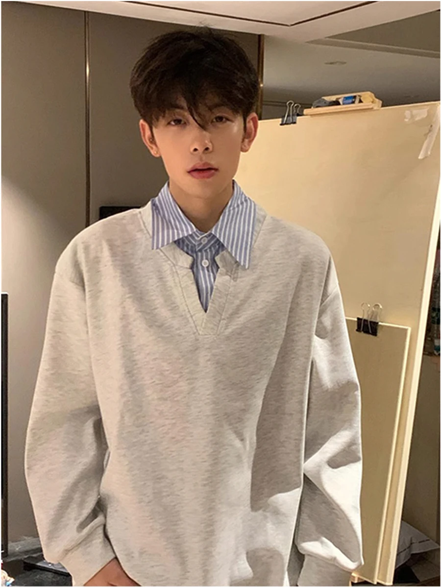 

Men's Ne Sweatirt Long Sve Inner Match Stripe Splicing Heavyweight Cotton Polyester Casual Faion Autumn Winter