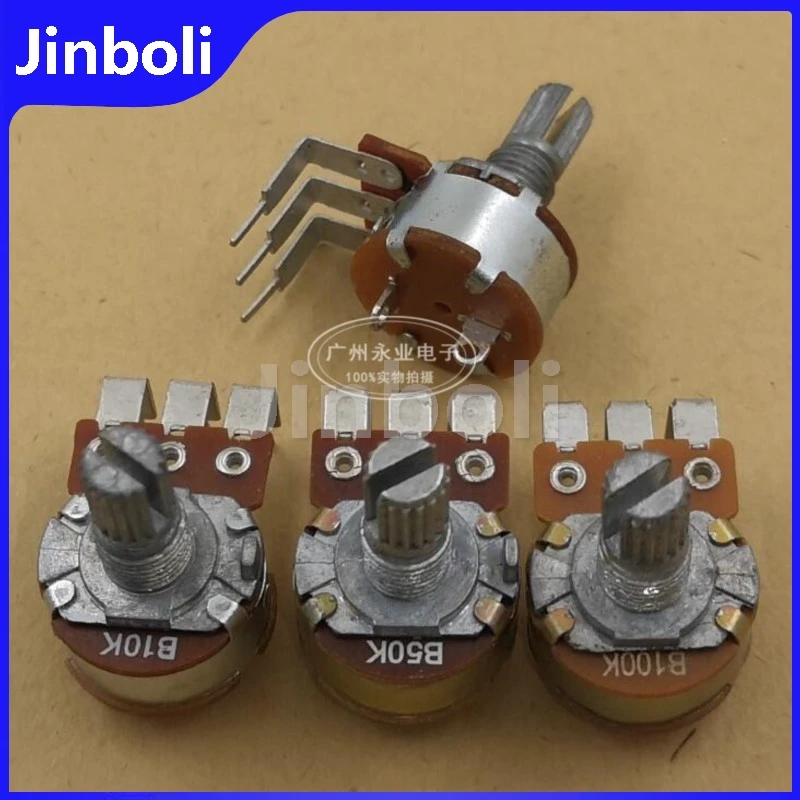 5PCS WH148 Bent Foot 3Pins With Switch Potentiometer B10K B50K B100K Table Lamp Dimming Speed Control Switch Shaft Length 15MM
