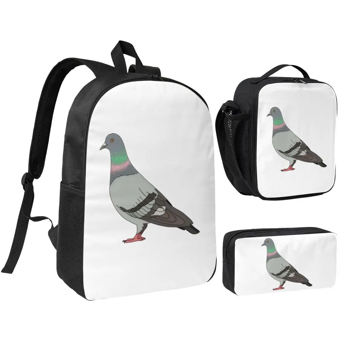 Pigeon Walk 2020, Black Background Backpack Boys Girls BookBag School Bag Shoulder Bags 3ps Insulated Lunch Bag Pencil Case