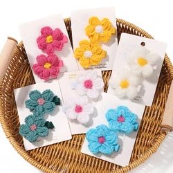 2 teile/satz süße Baby Mädchen Wolle Stricken Kopf bedeckung handgemachte Häkeln kleine Puff Blume sichere Haare Clips Kinder Haarnadeln Großhandel