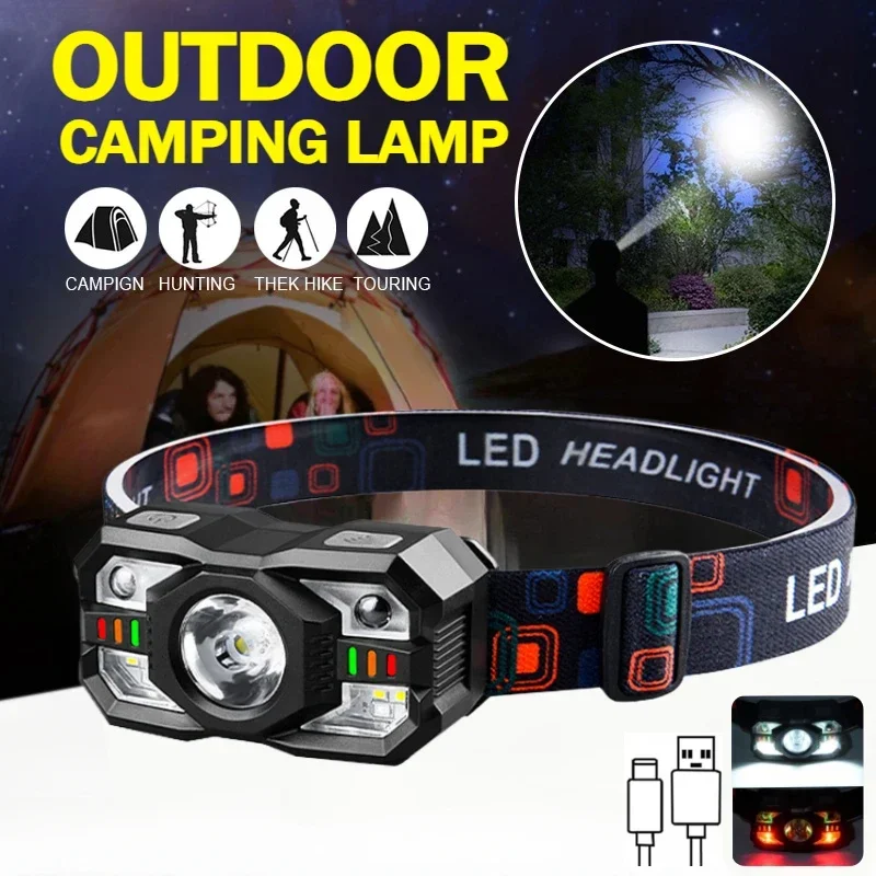 

Powerful USB Rechargeable IR Motion Sensor Headlamp Headlight Warning Light Waterproof Portable Camping Induction Flashlight