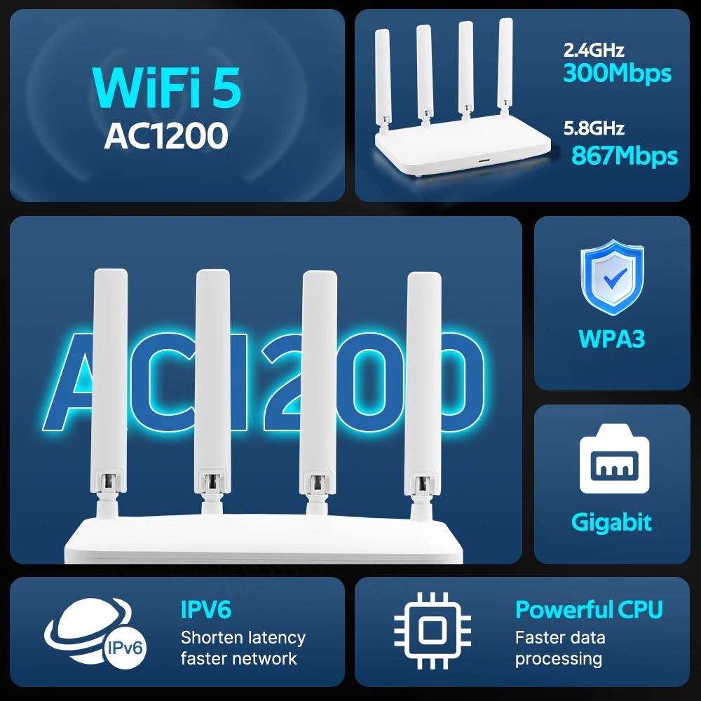 Fenvi-Routeur WiFi sans fil 1200M, bande pour touristes, 2.4G, 5G, répéteur de signal longue portée, 4 divulguer, amplificateur WiFi