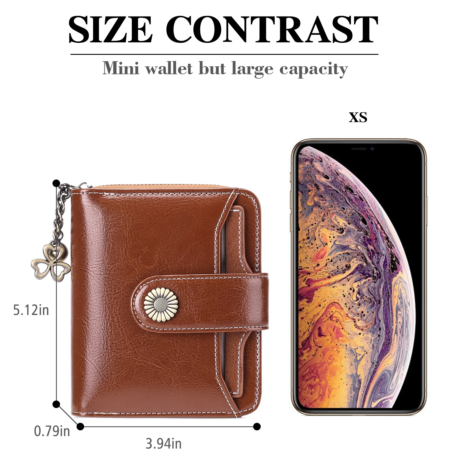 2023 New Women Genuine Leather Wallet RFID Blocking Short Multi Function Large Capacity Zipper Coin Purse Money Clip