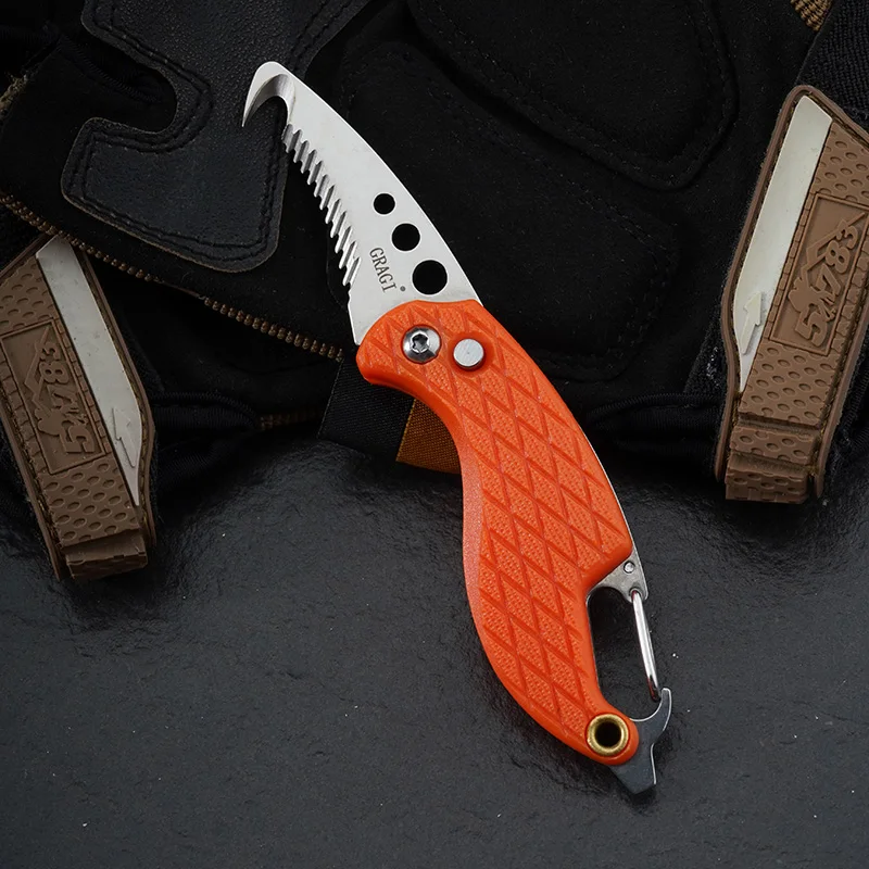 Imagem -05 - Gragi-bolso Facas Keychain Presente Gancho Serrilhado Cortador de Corda Faca Pacote Portátil Express Uso Diário Outdoor Survival Tool Edc