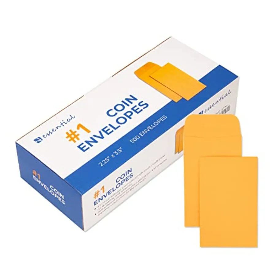

#1 500 Pcs Coin Envelopes 2.25" x 3.5" with Gummed Flap, Small Parts Envelope for Home and Office Use -500