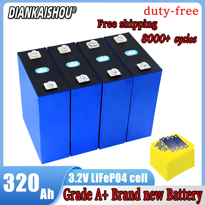 

New 3.2V 320AH Lifepo4 Lithium Iron Phosphate Grade A Battery 3C High Power DIY 12V 24V 48V Solar Rechargeable Battery Duty Free