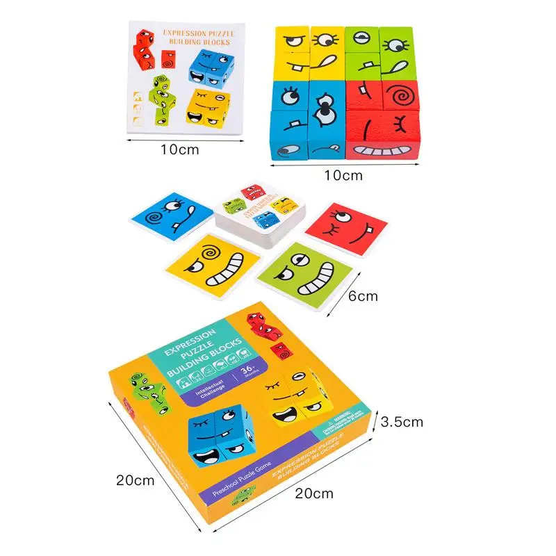التعبير الخشبي في حيرة ماجيك الوجه مكعب اللبنات مونتيسوري ألعاب تعليمية للأطفال التفكير المنطقي هدية ثلاثية الأبعاد #6