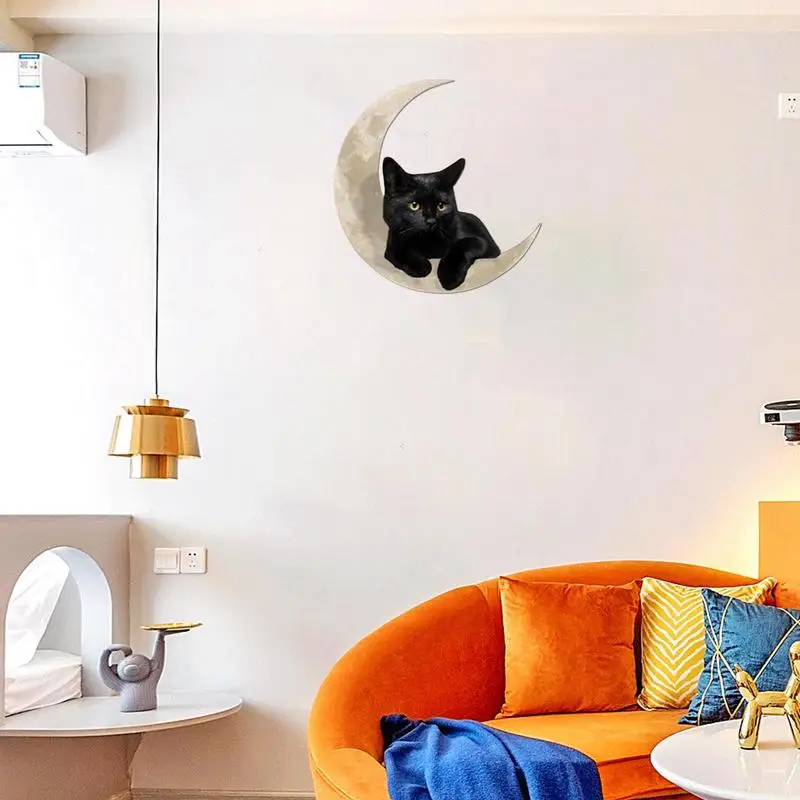 Black Cat Moon Metal Sign Cat Metal Wall Art 11.8 Inch Back Cat Metal Sign Wall Art Cat Metal Wall Art For Home Office Study Bar