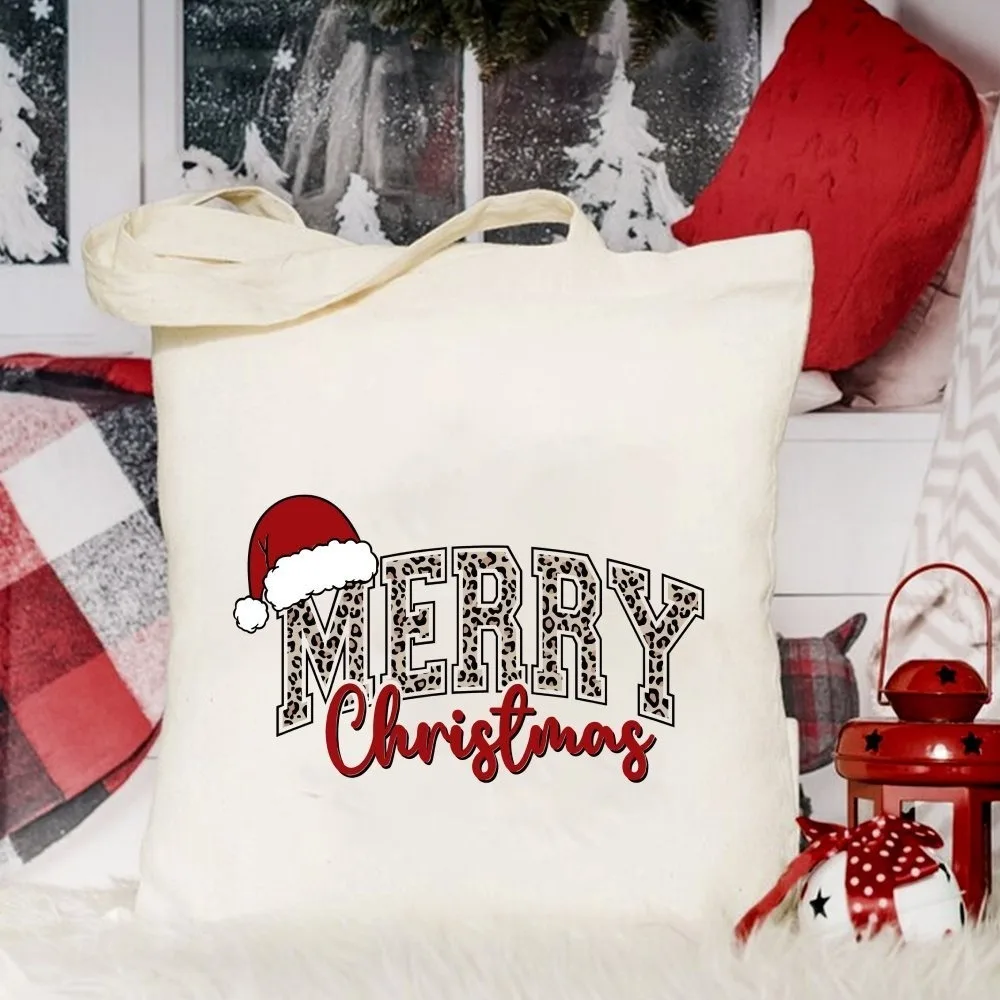 

Christmas Gift Canvas Tote Bags Holiday Pattern Canvas Bags Cute Snowman Shopping Bag Shoulder Bag Folding Festival Gift