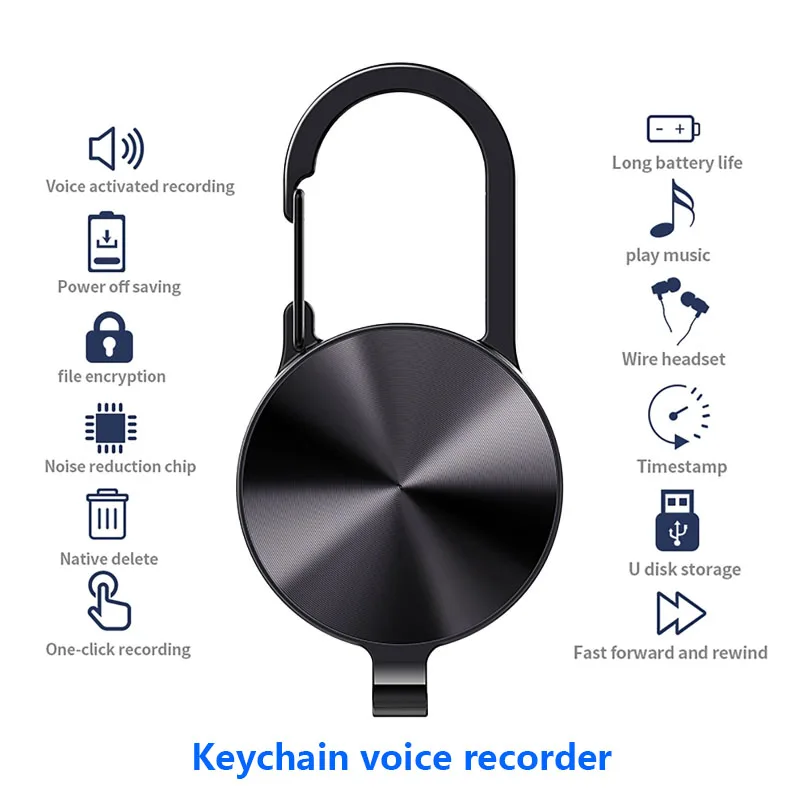 Keychain Voice Recorder One-click Recording Sound Activated Professional HD Noise Reduction Digital Dictaphone MP3 Player