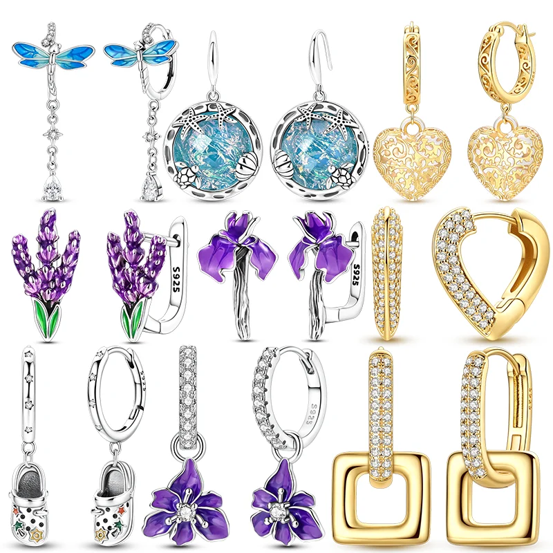 Pendientes de Aro de Plata de Ley 925, Pendientes Rectangulares con Corazón Chapados en Oro, para Adolescentes, Mujeres, Pendientes Colgantes para Fiesta, Regalos de Joyería