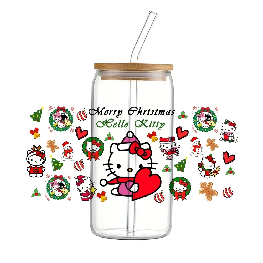 

Christmas Hello Kittey Sanrio Girls UV DTF Wraps Sticker DIY For 16oz Glass Cup Waterproof Decals Coffee Cup Sticker 11*24cm