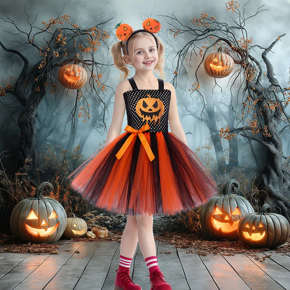 Tutu-Kleid für kleine Mädchen mit Halloween-Motiv, Patchwork-Tüllrock, Kürbisgesicht-Aufdruck für Karneval, Geburtstag, Kostüm-Outfit – Detail 8