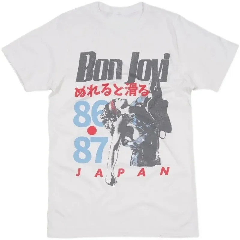 Classic Hard Rock Band Bon Jovi Graphic Printed T-shirt Women Men Women O-neck Cotton Top Loose Casual Oversized Summer New Tee