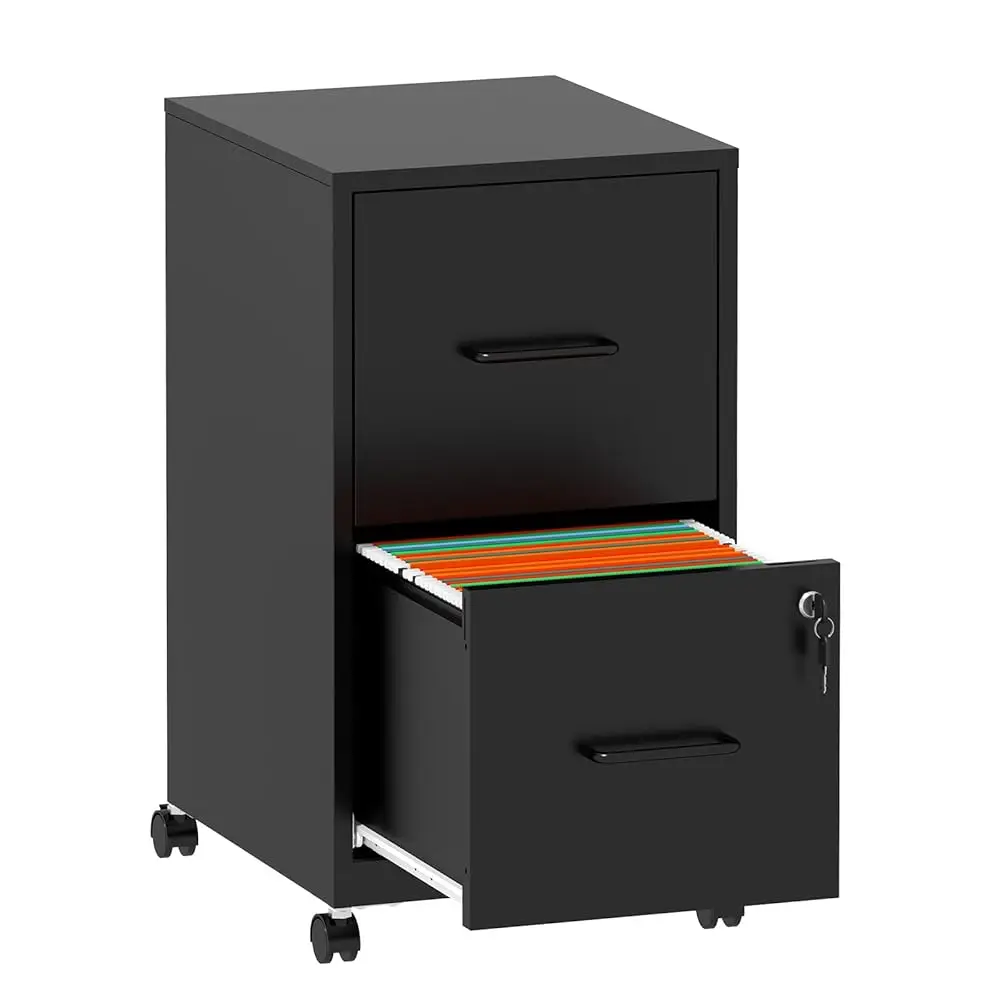 

Mobile File Cabinet With Lock, 2 Drawer File Cabinets With Adujustable Feet And Wheels, Metal Office Storage Cabinet Under