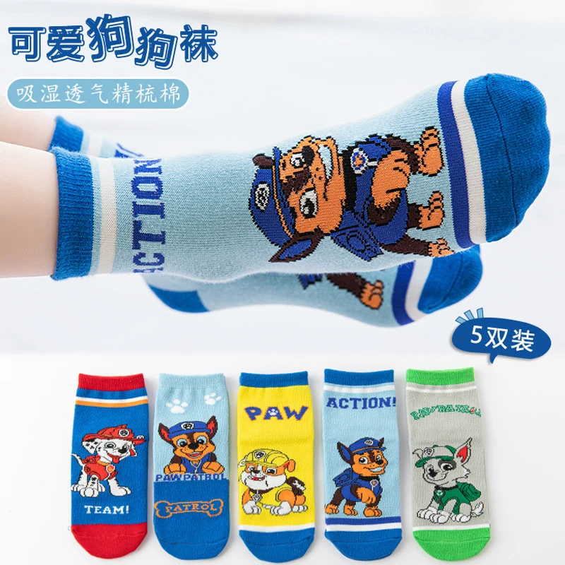 5 Pairs/set Paw Patrol Kids Socks Cotton Boys Cute Cartoon Socks for Children Baby Casual Socks Autumn Christmas Gift New