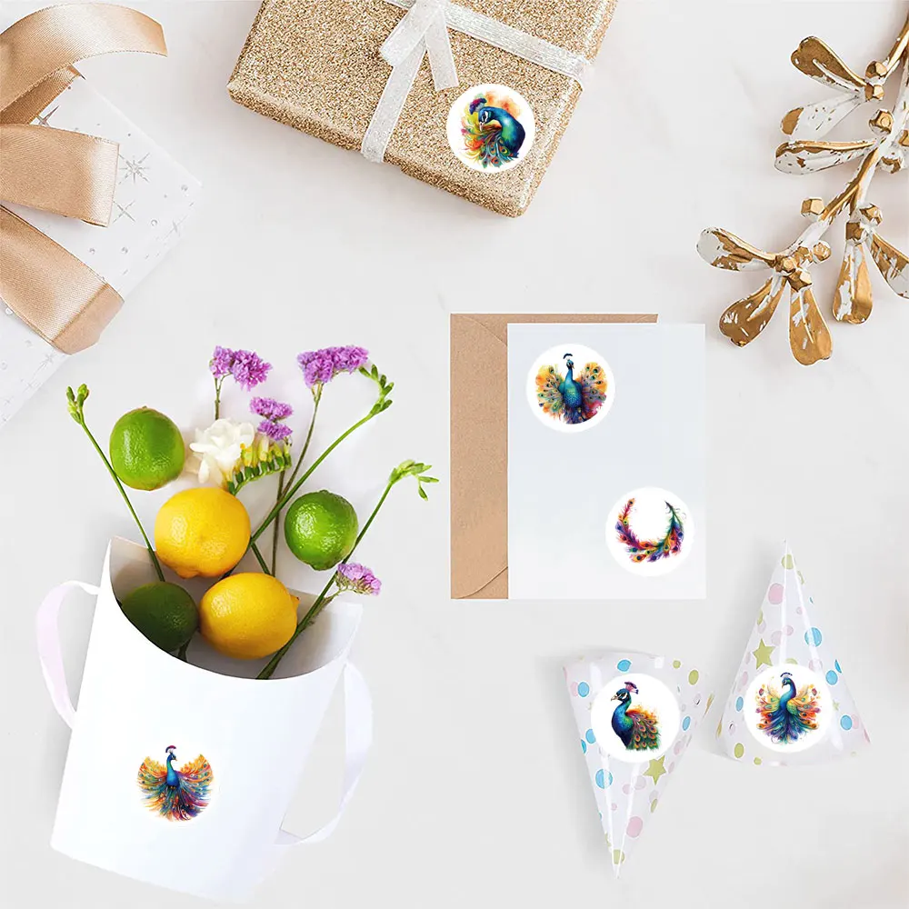 500pcs Peacock Animal Stickers (1 Inch Labels/10 Patterns) For Phone Case Laptop Notebook Suitcase DIY Aesthetic Stickers view 2