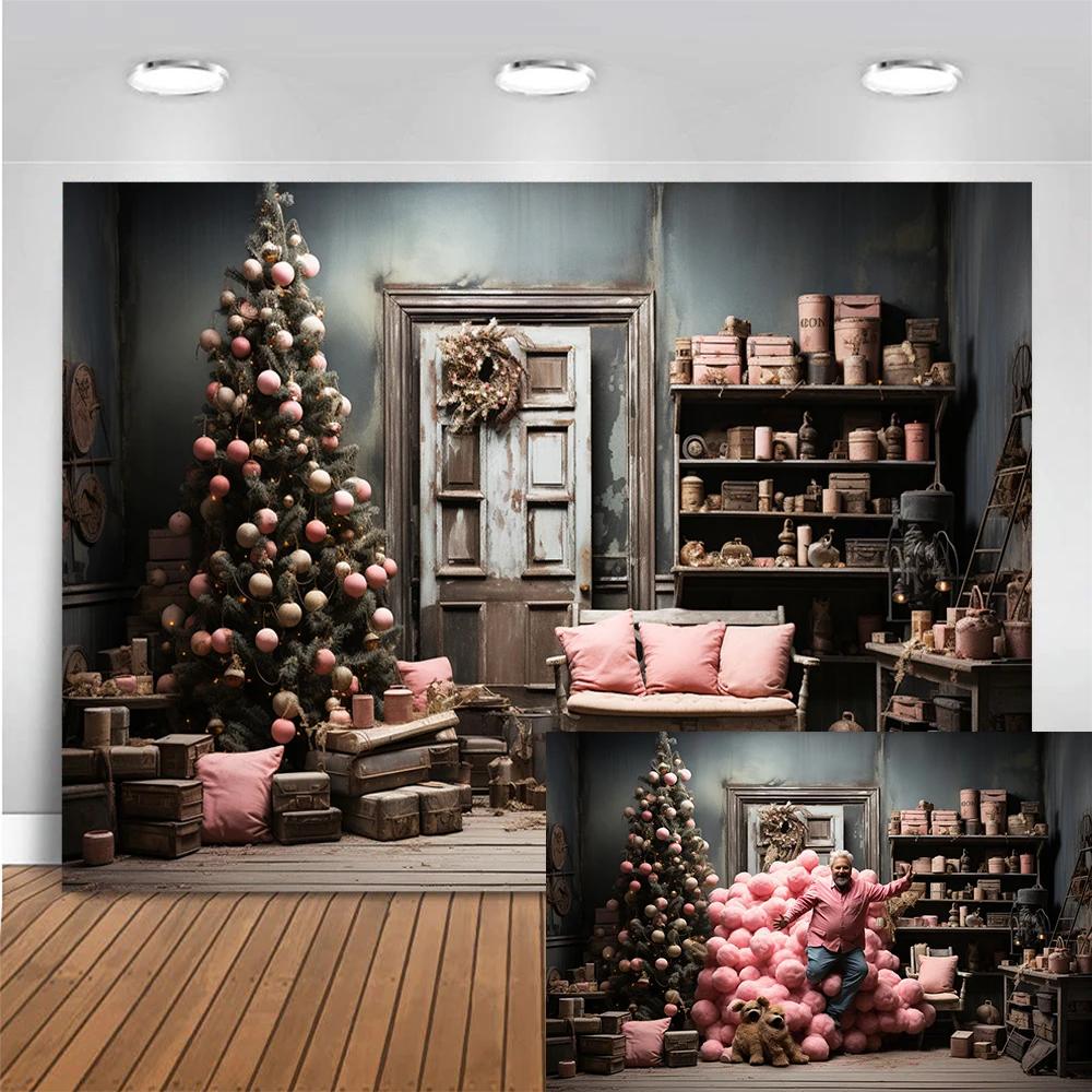 Christmas Photo Studio Props Backdrop Vintage Room Cupboard Backdrop Cloth Adult Kids Winter Santa Claus Portrait Backgrounds