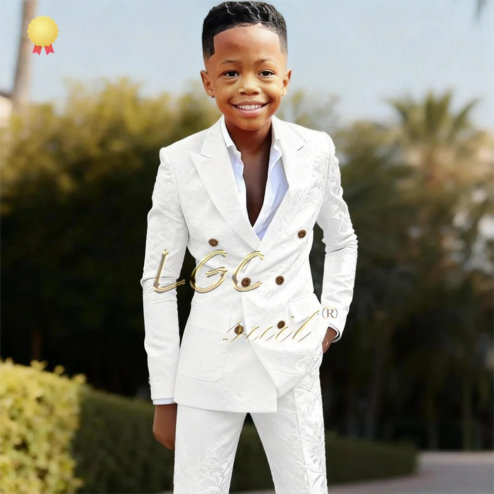 男の子用2ピーススーツ、洗練された混紡ジャカード生地、様々な場面に適した多用途な紳士フォーマルウェア