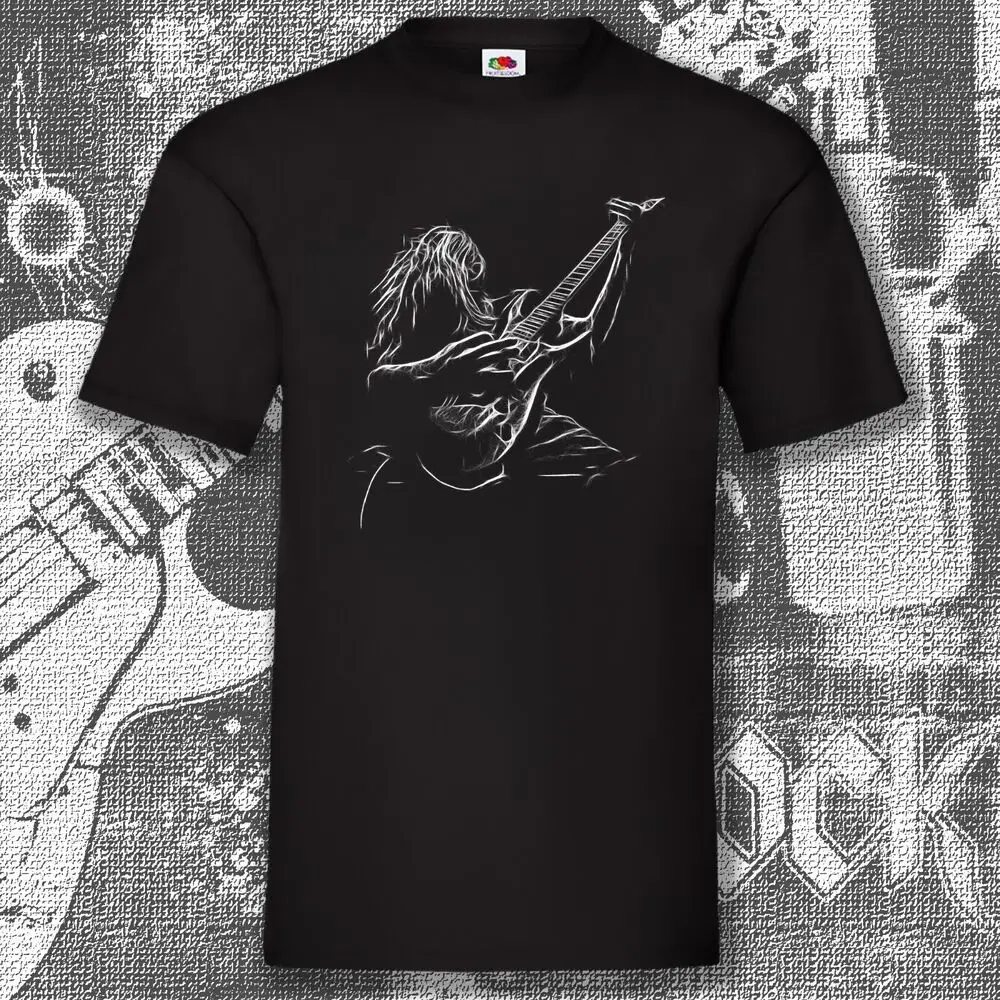 Guitarist Chalk Style Drawing T-Shirt Birthday Gift Hand Printed Size S - 5XL  High Quality 100%Cotton Short Sleeve