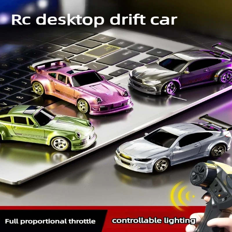 1/64 Mini RC Drift Car 4WD High Speed 2.4GHz with LED Lights Rechargeable RTR Desktop Racing Toy Simulation Model Gift for Kids