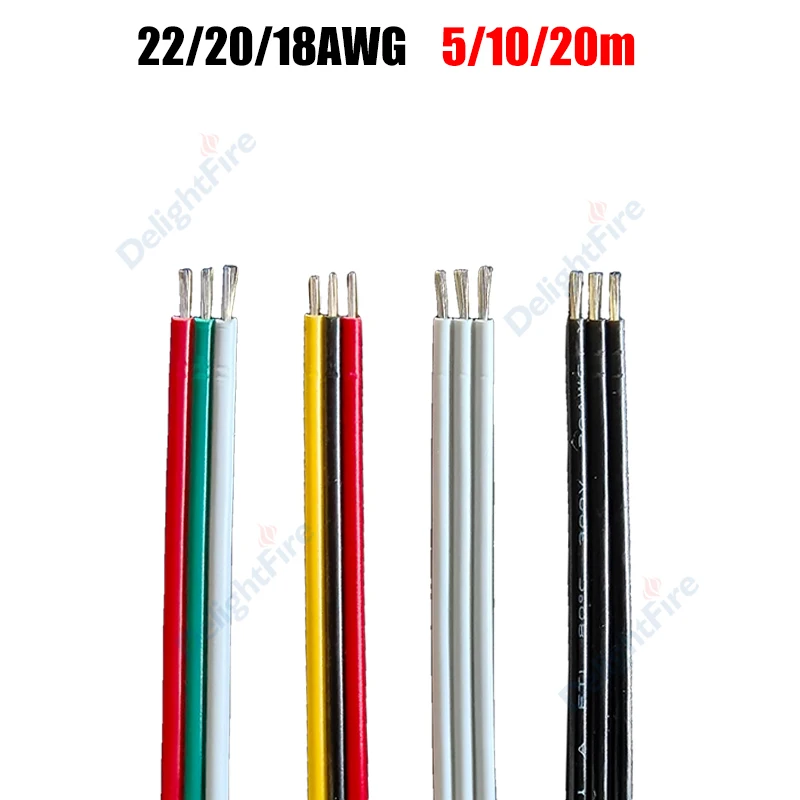 

3PIN Electrical Wires Tinned Copper 5/10/20m 22/20/18AWG Flexible LED Extension Cable For 5050 3528 WS2811 LED Strip Lights