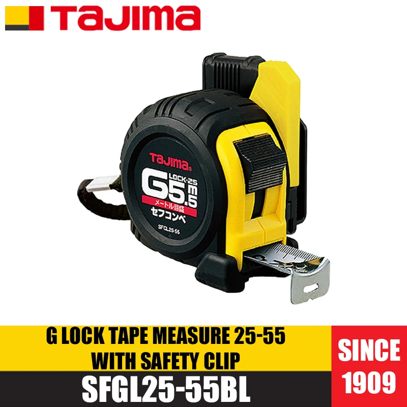 TAJIMA SFGL25-55BL/SFGL25-75BL G LOCK cinta métrica 25 con correa de transporte y Clip herramientas de medición de carpintería 5,5/7,5 m