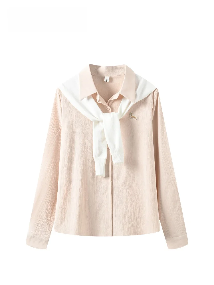 

Женский осенний свободный топ больших размеров Ne Long Sve irt для похудения, универсальный крой из полиэфирного волокна