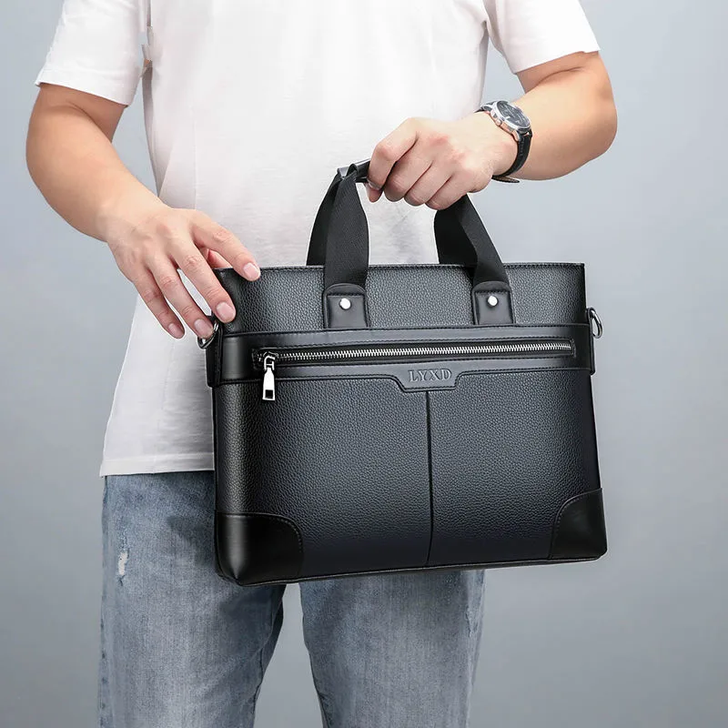 Maletines de negocios para hombre, bolsos de mensajero de hombro de cuero PU, bolso de viaje para Macbook 13,3, 14, 15,4 pulgadas