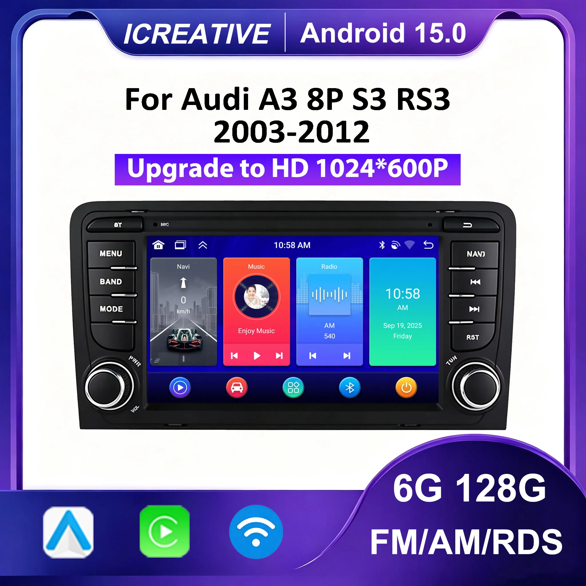 Android 15 Car Radio For Audi A3 8P 2003-2011 S3 RS3 Sportback Multimedia GPS Autoradio Player Wireless Carplay Android Auto HU