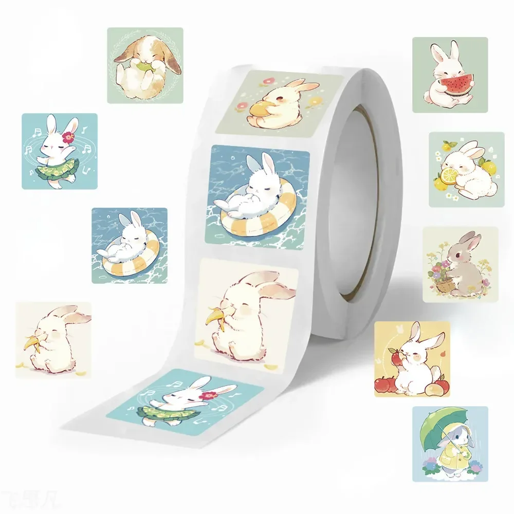 Cute Rabbit Sticker Teacher Reward Praise 500PCS Cartoon Roll Sticker Labels Envelope Seal Tag Handmade Notebook Phone Sticker