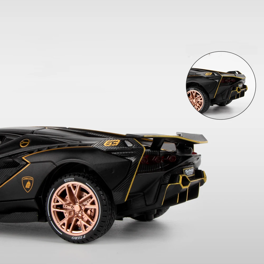 1:24 Lamborghini Sian FKP37 pressofusi per auto in lega e veicoli giocattolo modello di auto suono e luce tirare indietro giocattoli per auto regali
