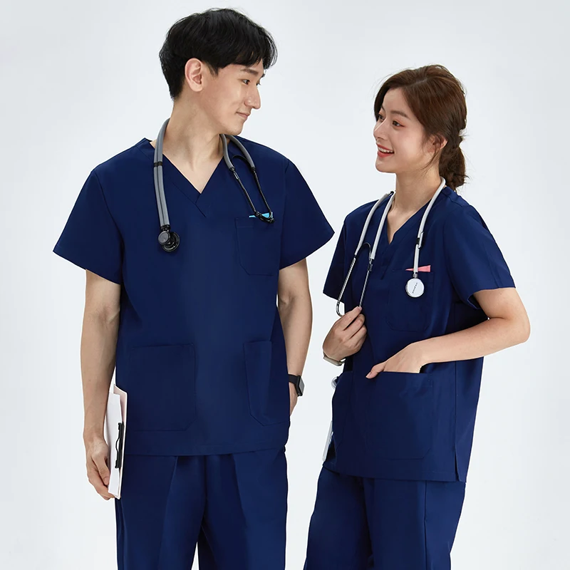 Men's Medical Scrubs Doctor Uniforms Hospital Scrub Set Workwear Round Neck Top and Pant Suit Aesthetic Clothes Dental Set 205