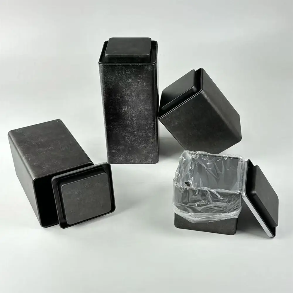 Retro Design Tea Cans Square Shape Frosted Surface Iron Boxes Tinplate Material Fine Sand Texture Storage Jar Food Storage
