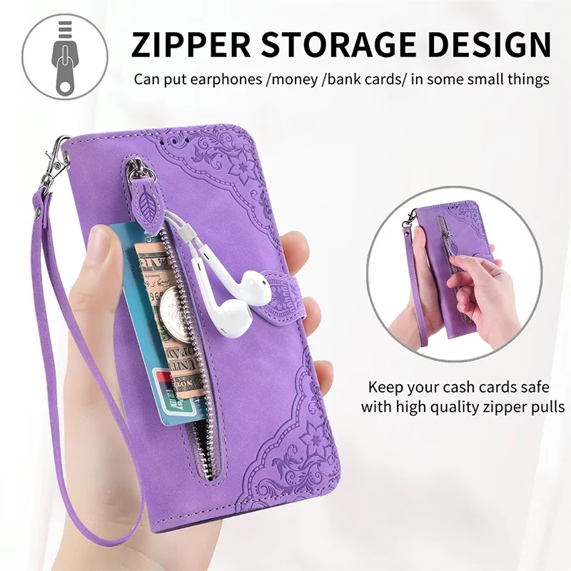 Zipper Flip Wallet Case For Samsung Galaxy Leather Cover A12 A13 A15 A34 A54 A53 A55 A52 A72 S20 S21 S22 S23 FE S24 Ultra Plus