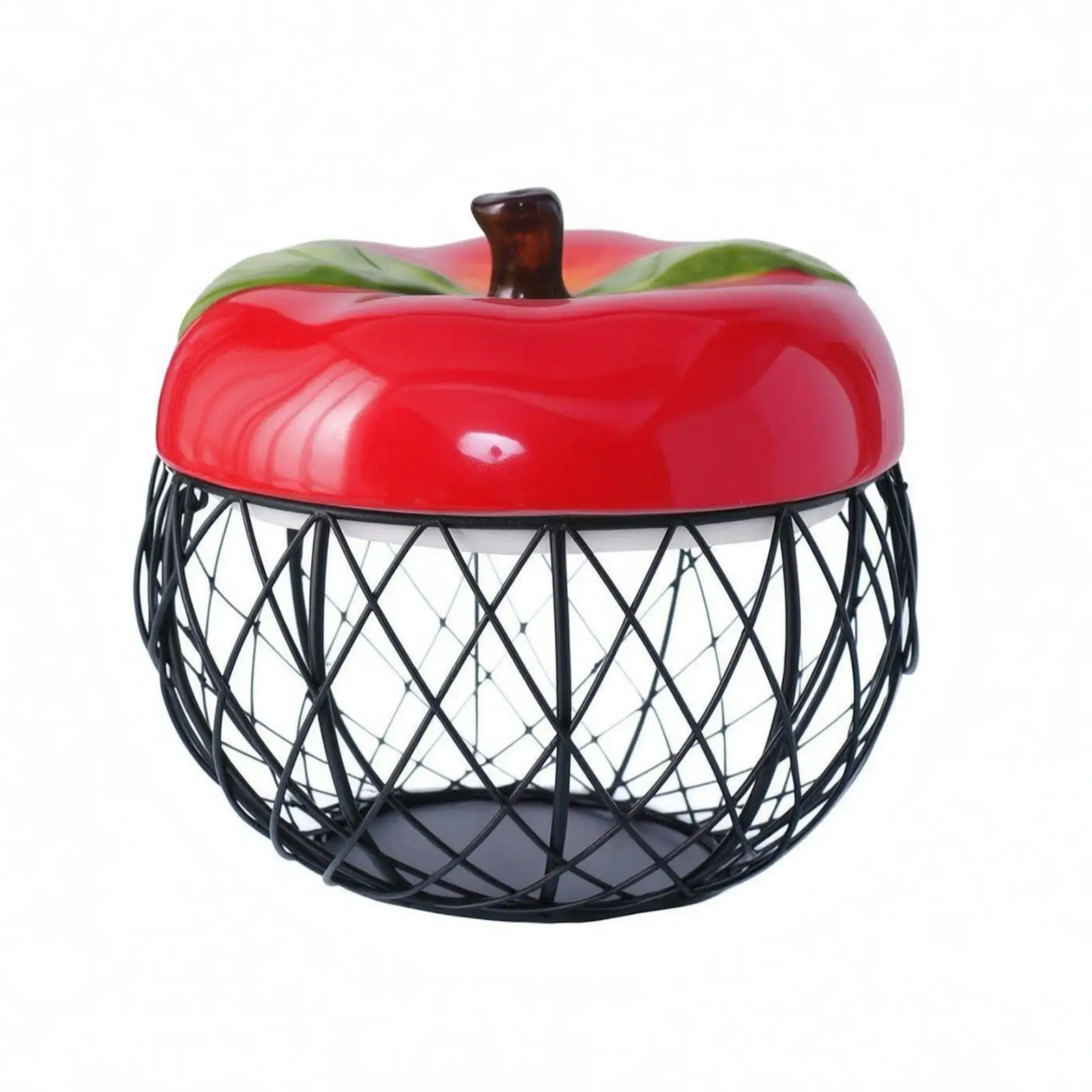 Kitchen Storage Basket Ceramic Fruit Lid Iron Wire Body for Pantry Countertop Organizing Vegetables Eggs