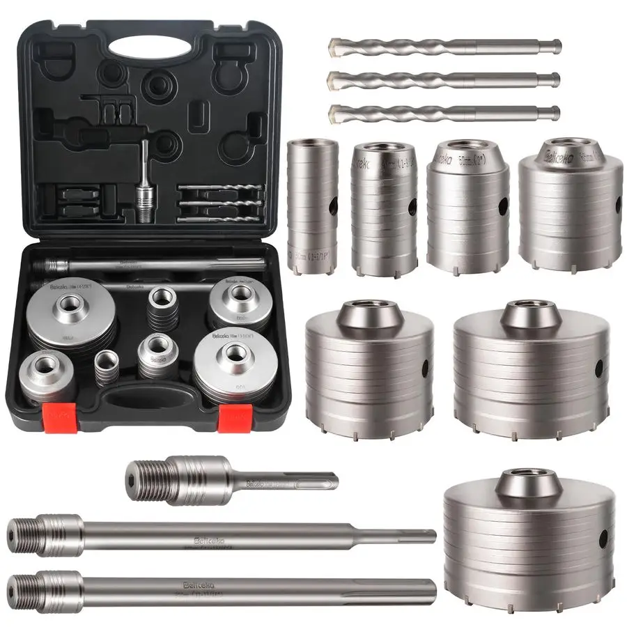 

Hole Saw Kit with Upgraded SDS Plus amp Max Shank, Kit Size 30 40 50 65 80 100 110 MM, Concrete Hole Saw Set for Concrete Brick