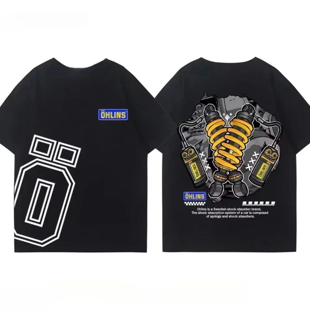 2026 new Fashionable cotton motorcycle T-shirt set - Casual trendy brand - Men's and women's - Short-sleeved shirts
