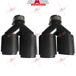 1 Pcs  Glossy Carbon Fiber Black Stainless Exhaust Tips Car Muffler Double Y Pipes For Exhaust Dual Tips Car Accessori