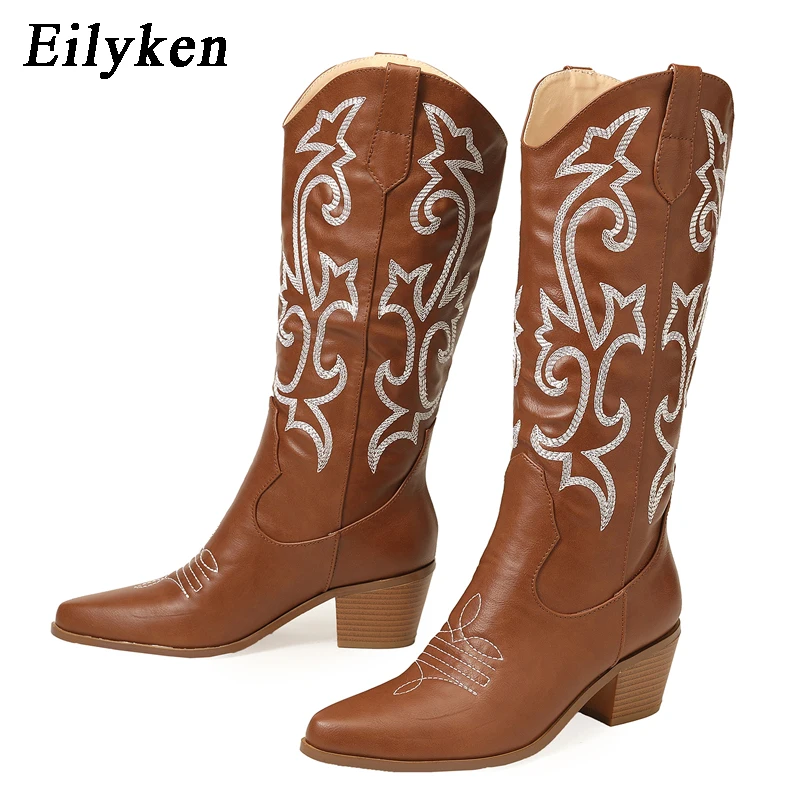 Eilyken Retro Autumn Winter White Knee High Boots Big Size 42 Women Comfy Walking Female Western Cowboy Boot For Dropshipping