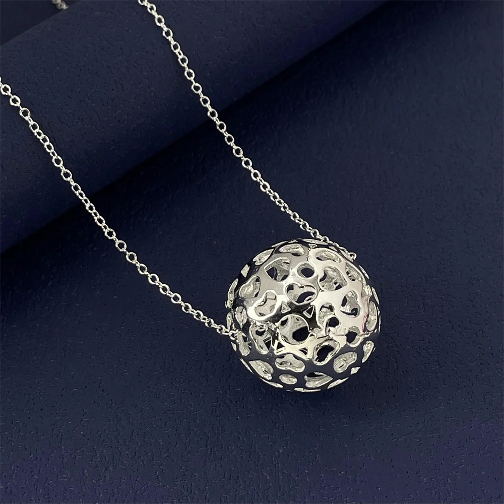925 Silver Necklace Hollow Ball Pendant, Suitable For Women\'s Daily Wear