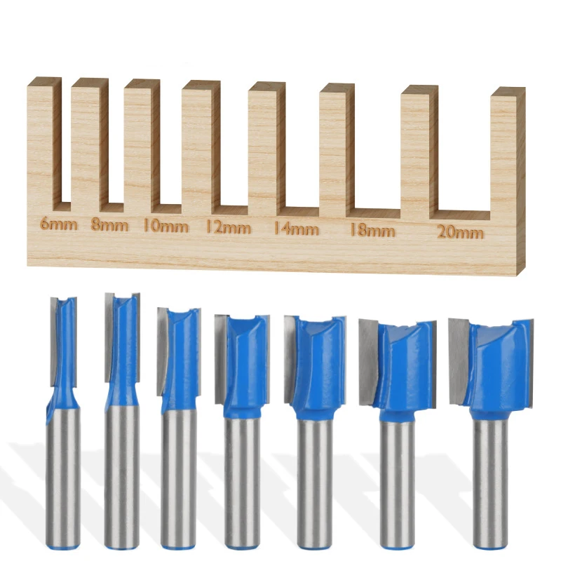 

1PCS 8mm Shank Straight Woodworking Router Bit Set Carpenter Milling Cutter 6/8/10/12/14/18/20mm Cutting Diameter