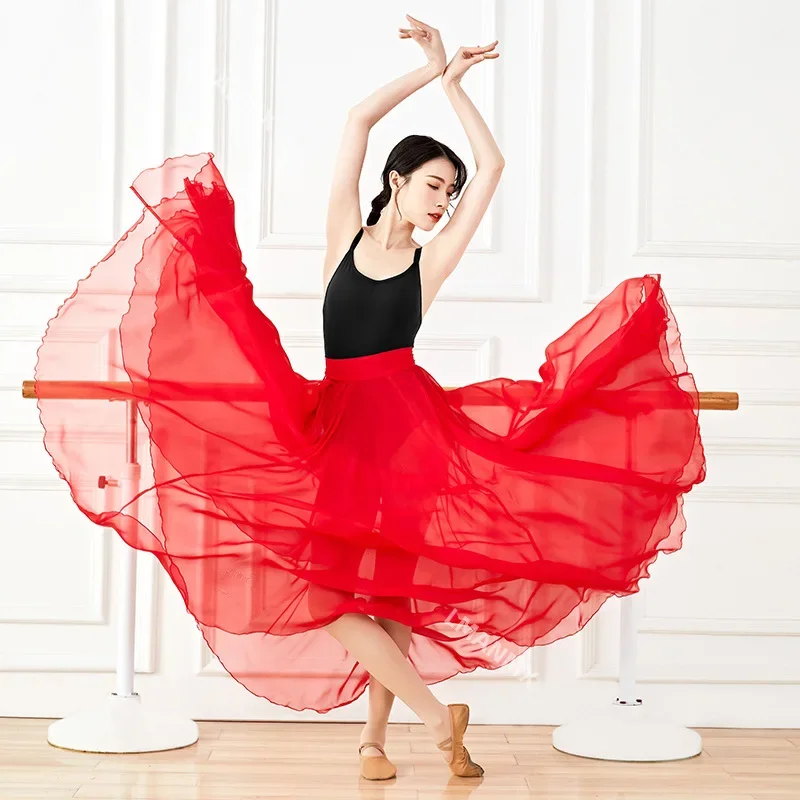 Chinesischer moderner ballett klassischer tanz eleganter chiffon 720 grad schaukel lehrer rock erwachsener langer yoga tanz übungs rock