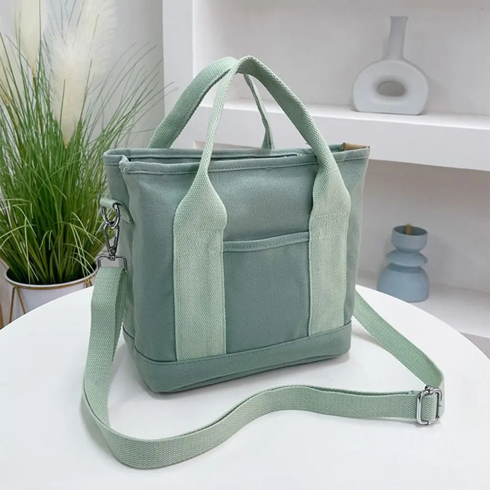 Bolso cruzado de estilo japonés con cremallera, bolso de hombro de lona de gran capacidad, bolso de mamá que combina con todo, bolso de compras de Color puro