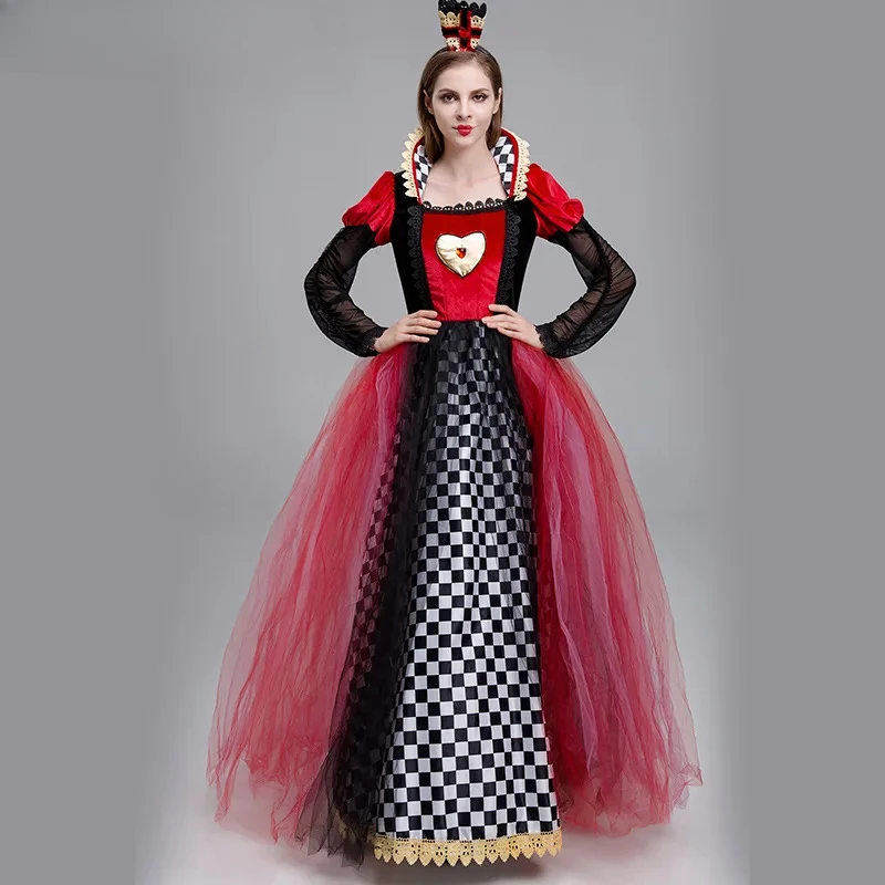 Rode Hartenvrouw Prinses Jurk Alice In Wonderland Cosplay Fancy Dress Delux Party Girls Halloween Carnaval Cosplay Kostuum