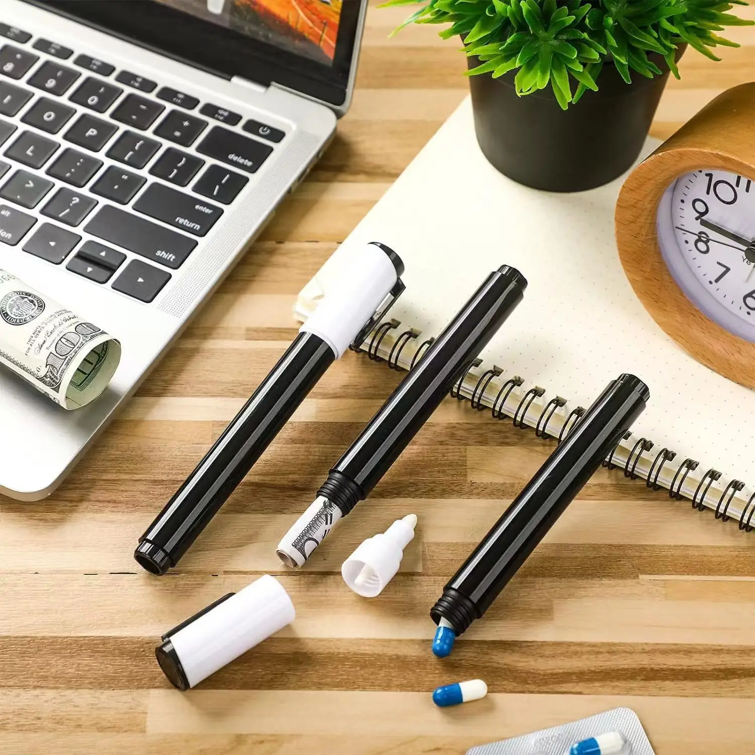 Faux stylo marqueur noir créatif, compartiment caché, détournement de la vue, coffre-fort pour le bureau et la maison, cacher le collier, argent, petits objets de valeur, 2024