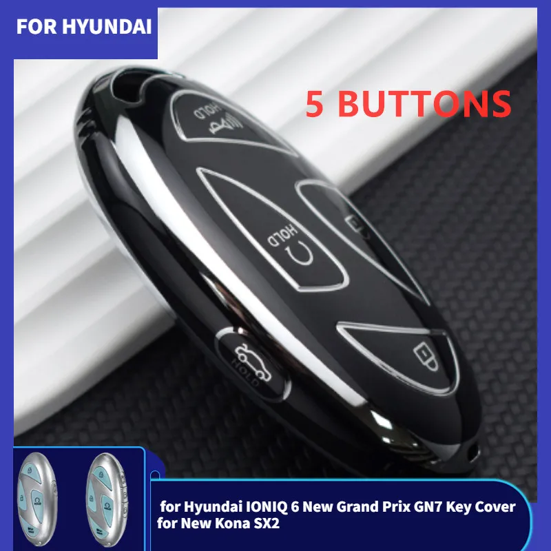 Silver Line TPU Car Key Case for Hyundai IONIQ 6 New Grand Prix GN7 Key Cover for New Kona SX2 Key Cover Car Key Accessory