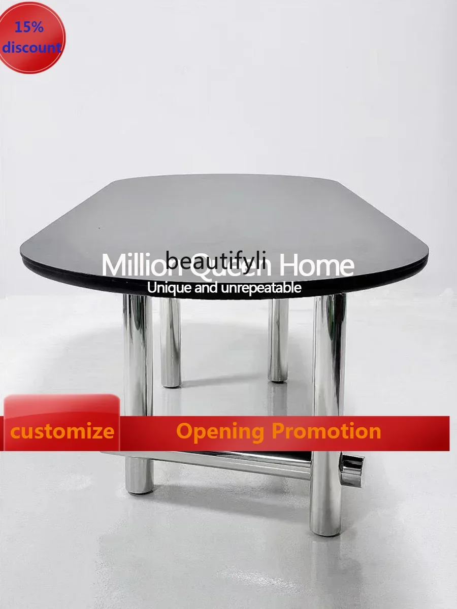ss7486 Simple modern matte rock slab dining table creative stainless steel art multi-person light luxury oval negotiation table